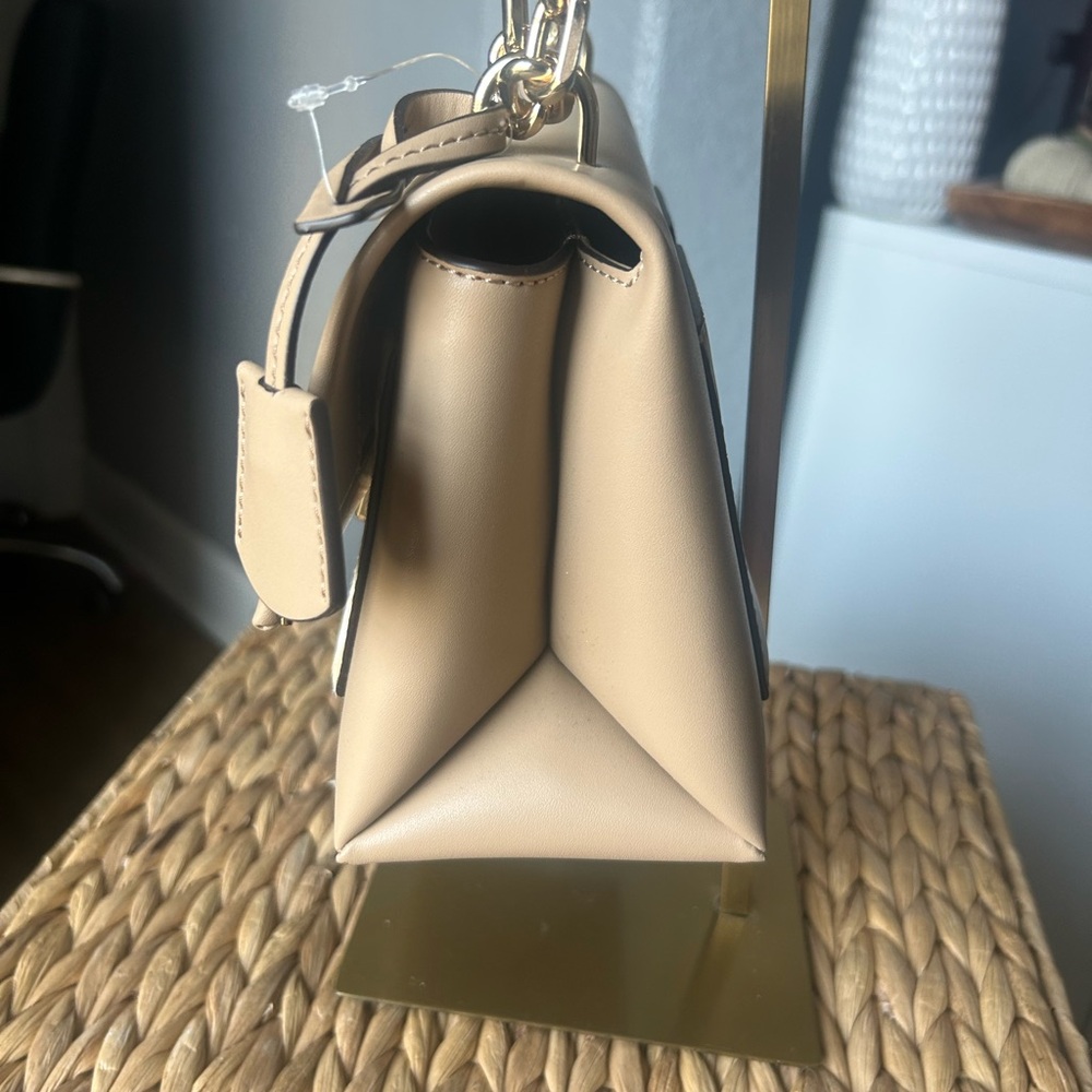 Studded Beige Leather Shoulder Bag - Picture 3 of 13